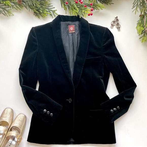 Anne Klein Jackets & Blazers - Vintage 80s Blazer Anne Klein Black Velvet S/M Single Breasted